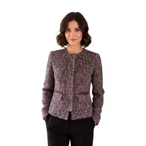 HELENE London Women Woven Tweed Zip Front Jacket Round Neck Made in Eng XS EUC